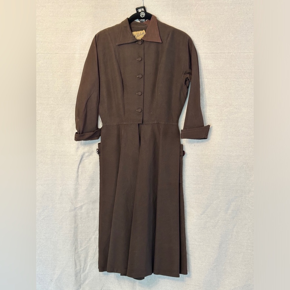 Vintage 40's 50's Brown Pat Hartly Long-Sleeve Dress